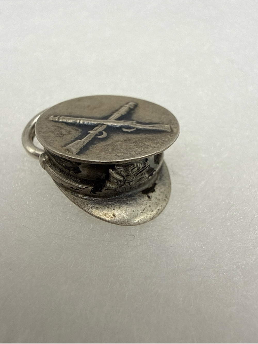 Vintage Sterling Silver Charm 40's military Army cap hat infantry crossed rifles